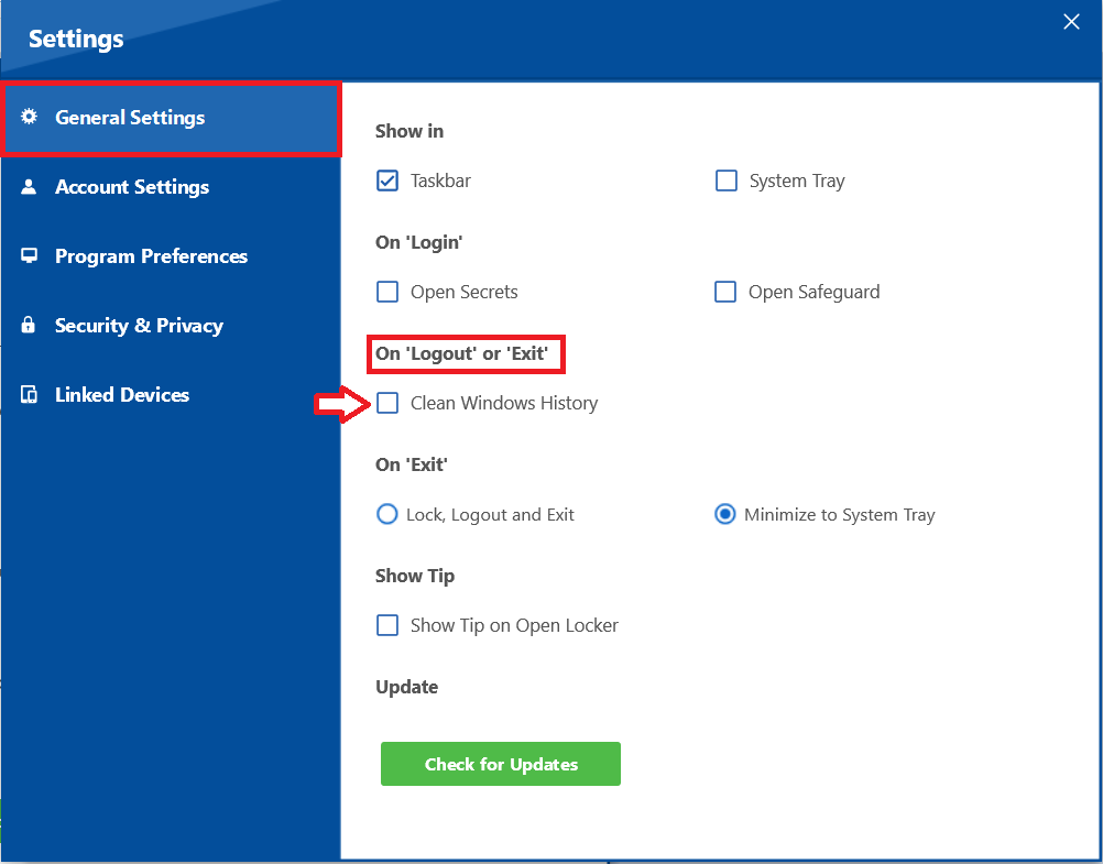 UnCheck box On Logout or Exit General Settings Folder Lock 10