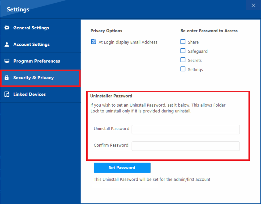 Uninstaller password Security Privacy Folder Lock 10