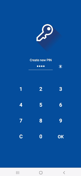 A screenshot from the Folder Lock app, showing a blue screen with a digital keypad, prompting the user to "Create new PIN" for their AppLock feature.