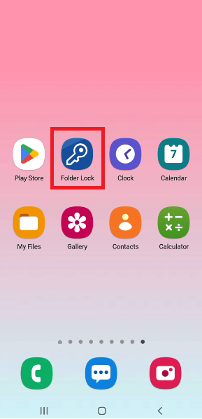 A screenshot of an Android phone's home screen, with a red box highlighting the Folder Lock app icon, ready to be launched.