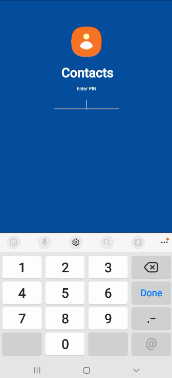 A screenshot of a locked app's screen after being launched, showing a blue background and a prompt to "Enter PIN" with a keypad, confirming the app is password-protected by Folder Lock.