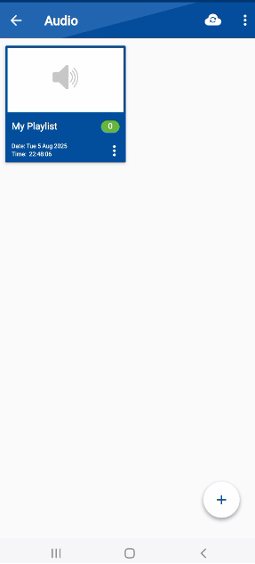 A screenshot of the "Audio" section in the Folder Lock mobile app, showing an existing folder named "My Playlist" where the user can choose to store their new audio files.