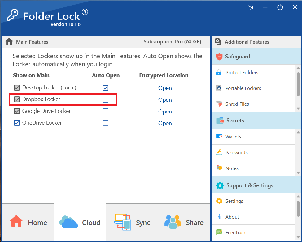 Auto open Dropbox locker Folder Lock
