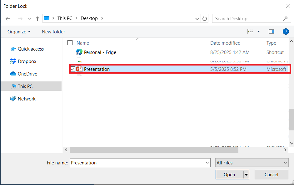 Browse ppt from its Location