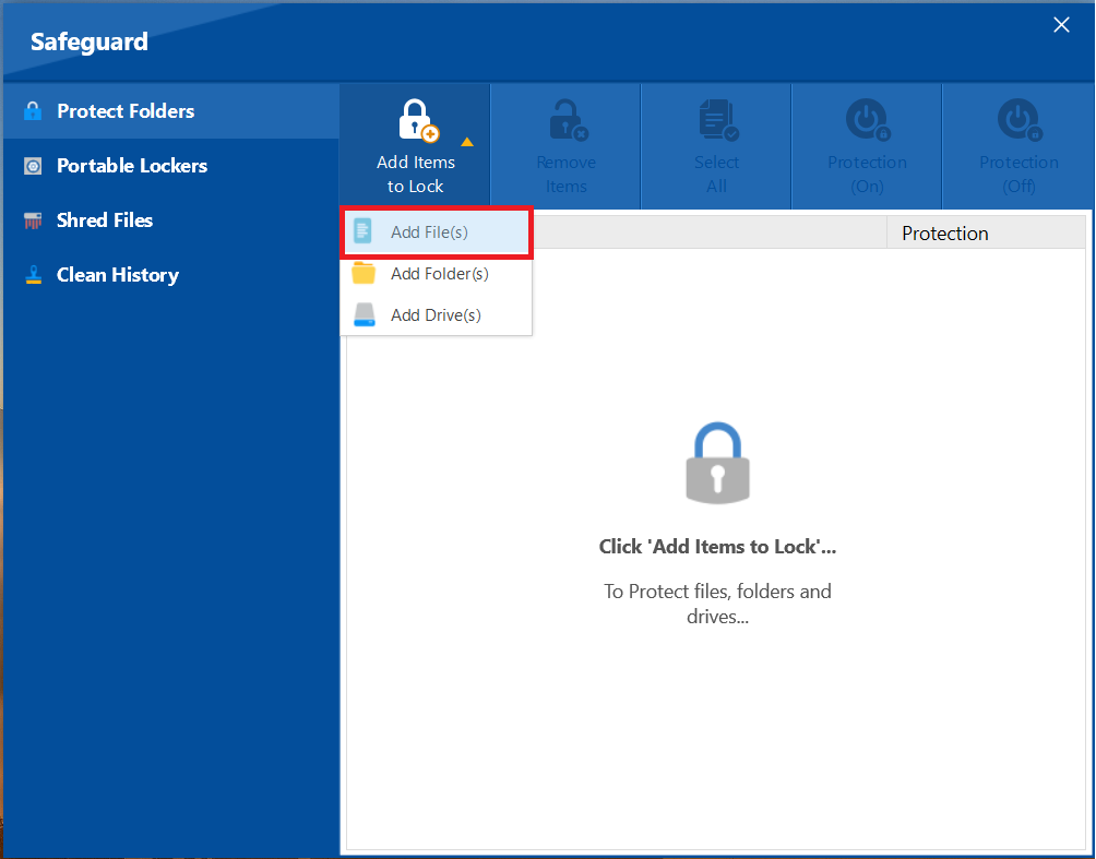 Click Add File Folder Lock