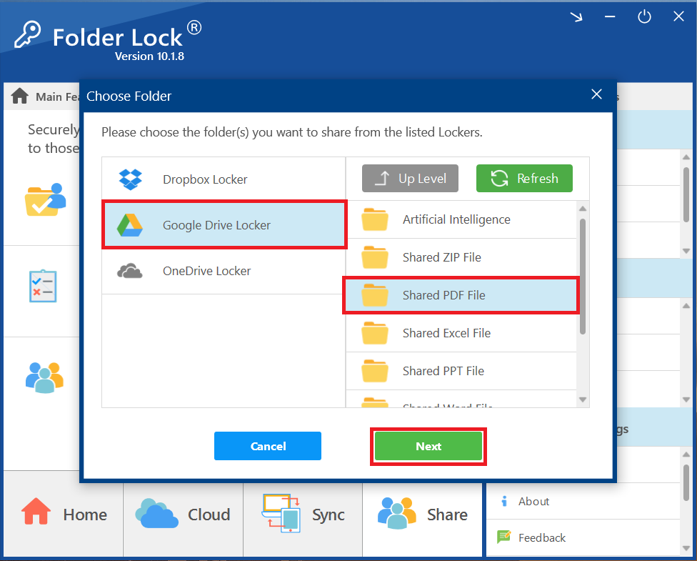 Click Next Shared PDF Folder containing your PDF File Folder Lock