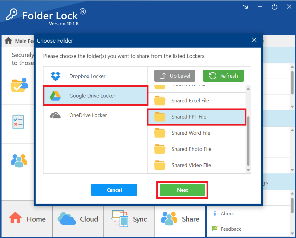 Click Next Shared PPT Folder containing your PPT File Folder Lock