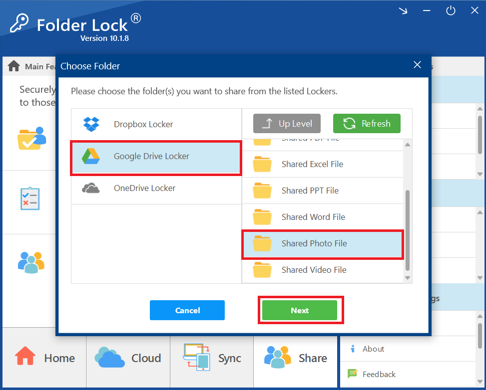 Click Next Shared Photo Folder containing your Photo File Folder Lock