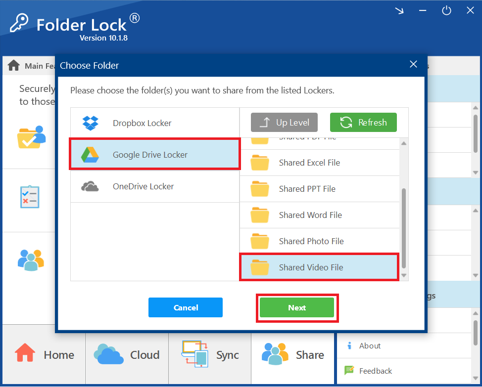 Click Next Shared Video Folder containing your Video File Folder Lock