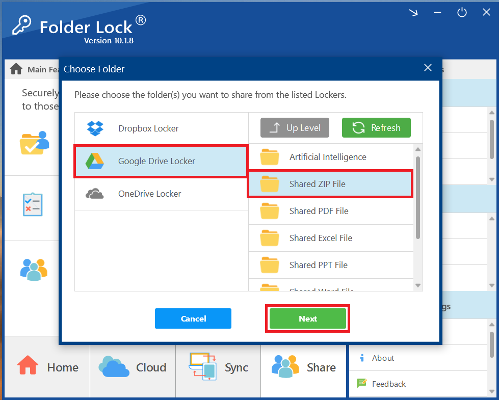 Click Next Shared ZIP Folder containing your ZIP File Folder Lock