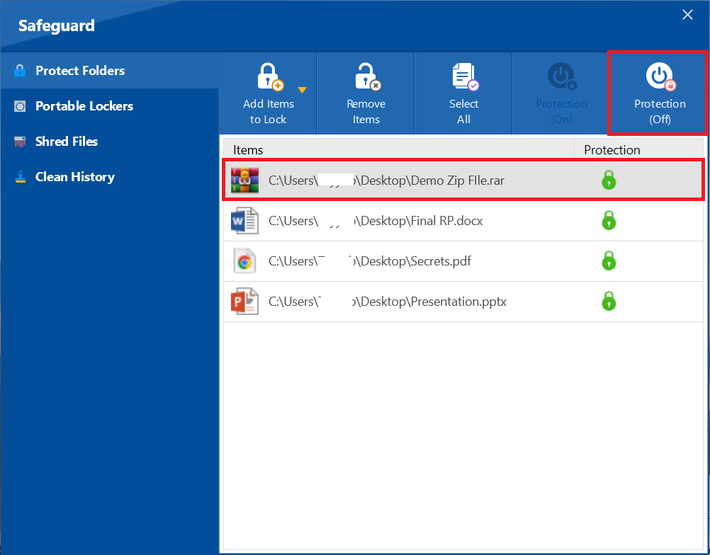 Click Protection of ZIP File to decrypt Folder Lock