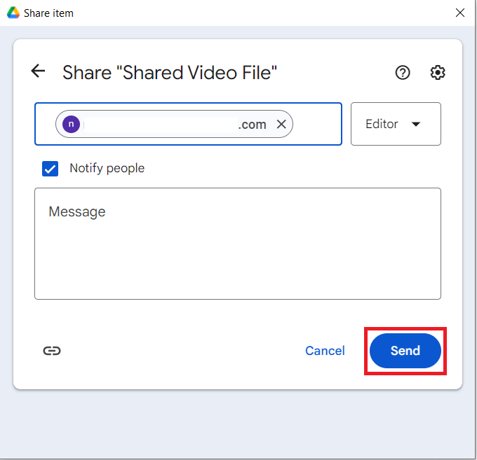 Click Send to Share Video File Folder Lock