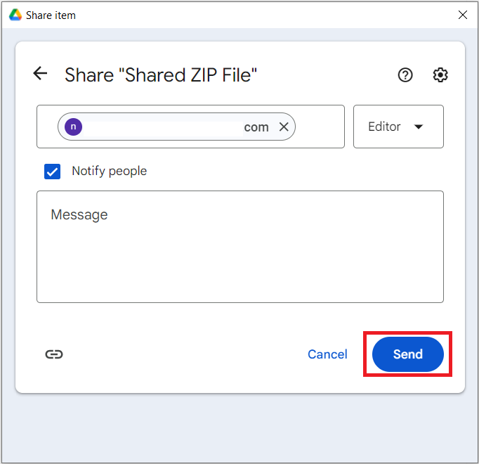 Click Send to Share ZIP File Folder Lock