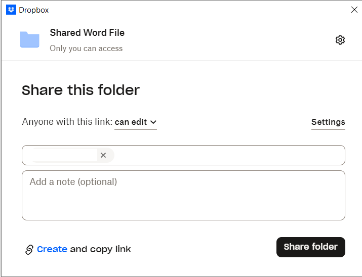 Click Share Word File Dropbox Folder Lock