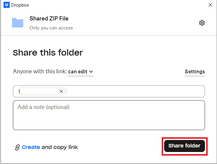 Click Share ZIP File Dropbox Folder Lock