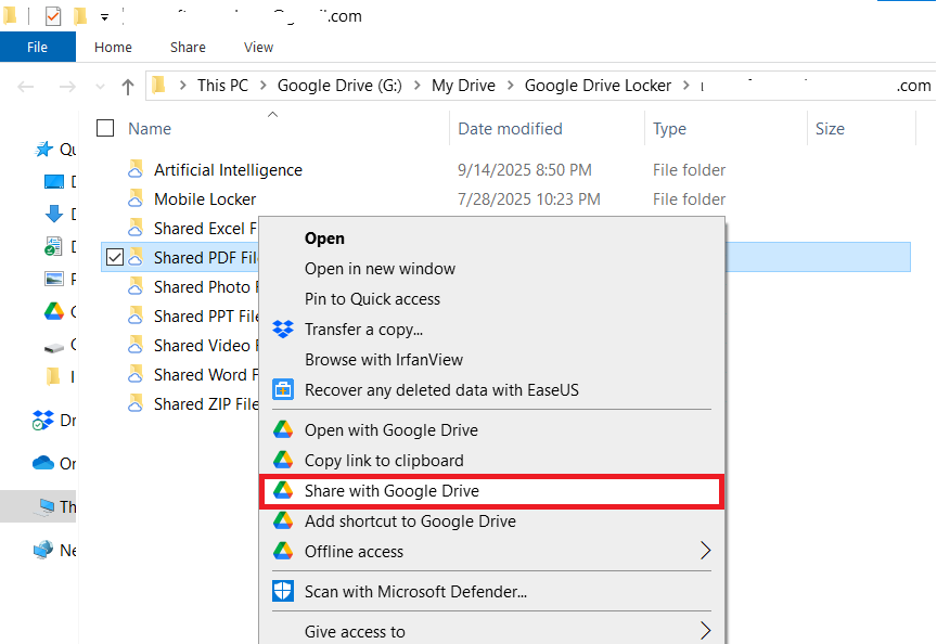 A screenshot Click Share with Google Drive PDF File to share Folder Lock