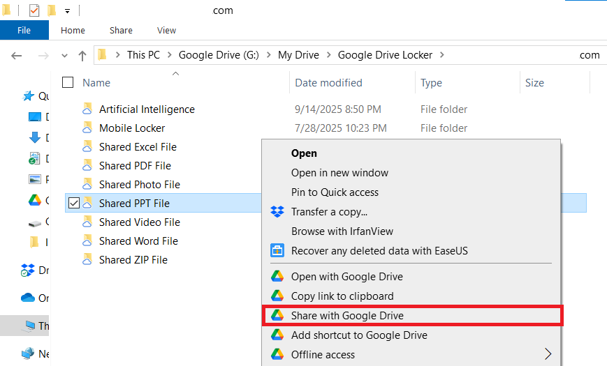 Click Share with Google Drive PPT File to share Folder Lock