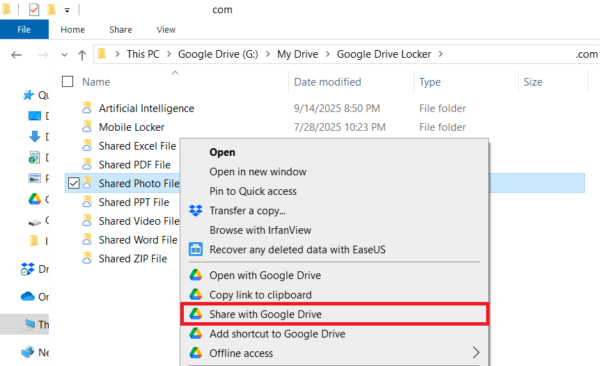 Click Share with Google Drive Photo File to share Folder Lock