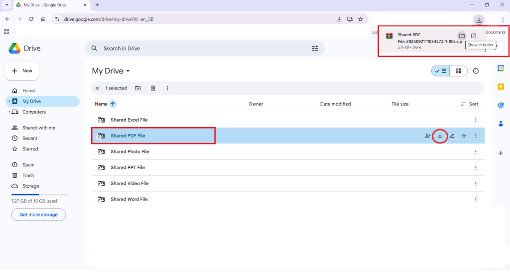 Click Show in Folder PDF File Download the file to your computer