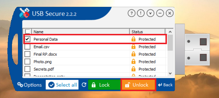 Click Unlock Selected Folder USB Secure