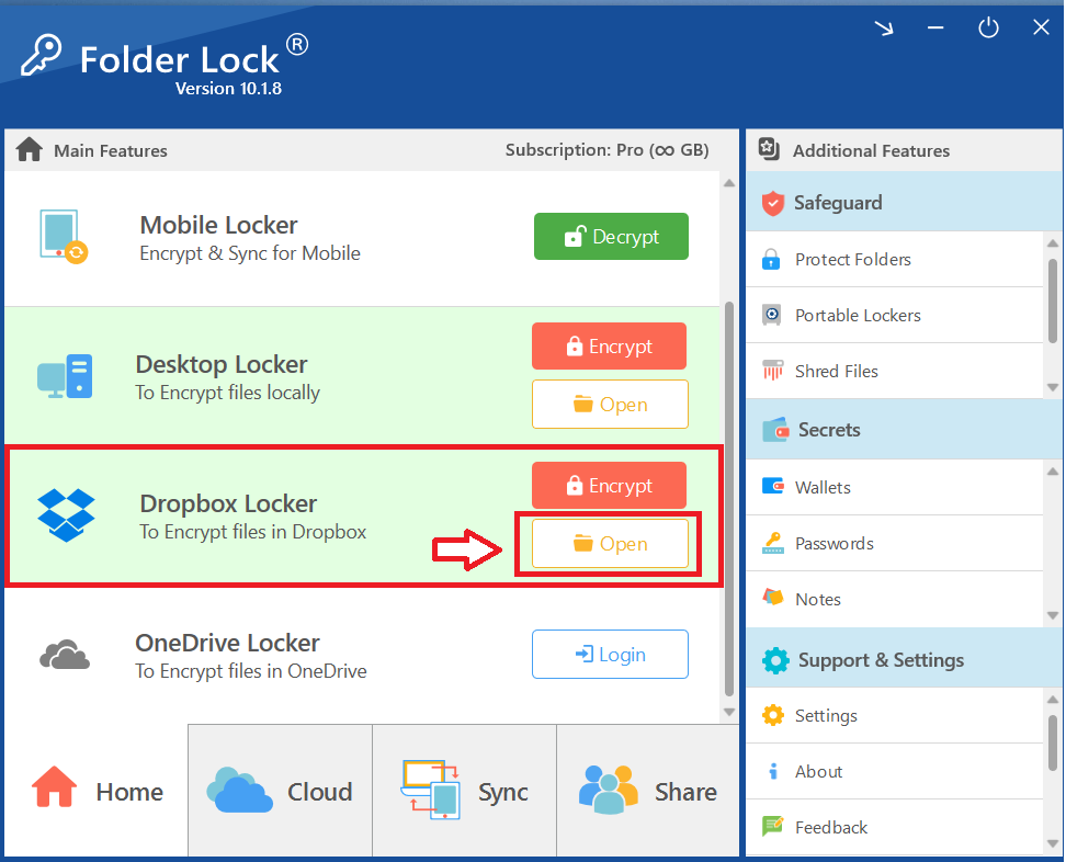 Click on Open Dropbox opens Folder Lock