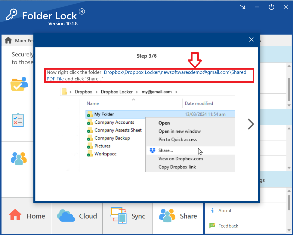 Click on link to open Dropbox Locker Folder Lock