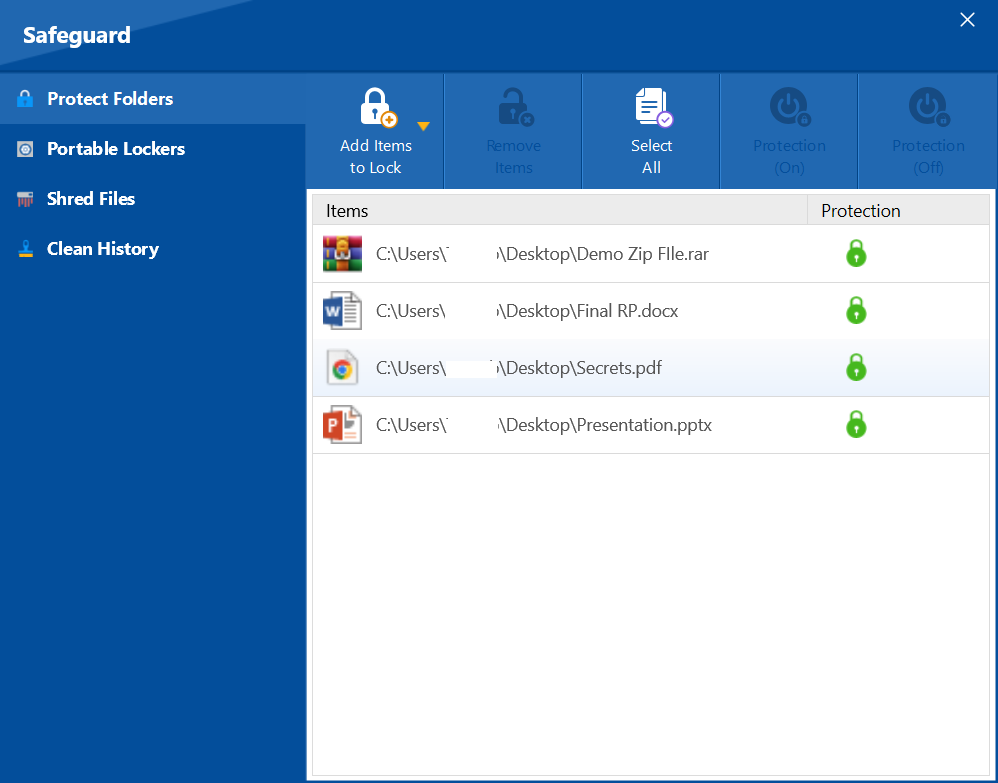 A screenshot of Encrypted Files Folder Lock