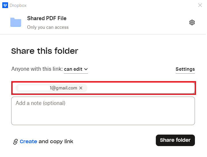 Enter the Recipient's Email Share PDF File Dropbox