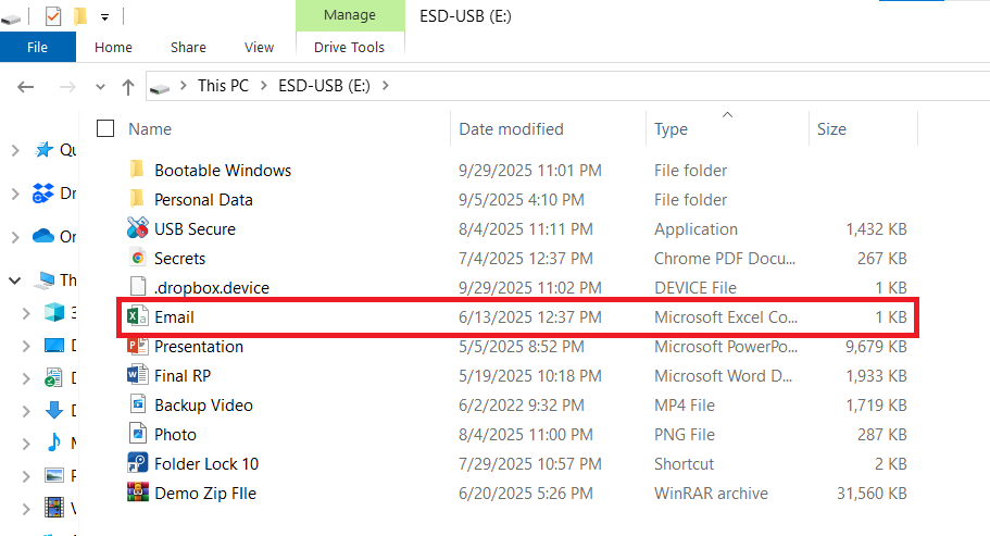 Excel File Moved in Pendrive to lock USB Secure