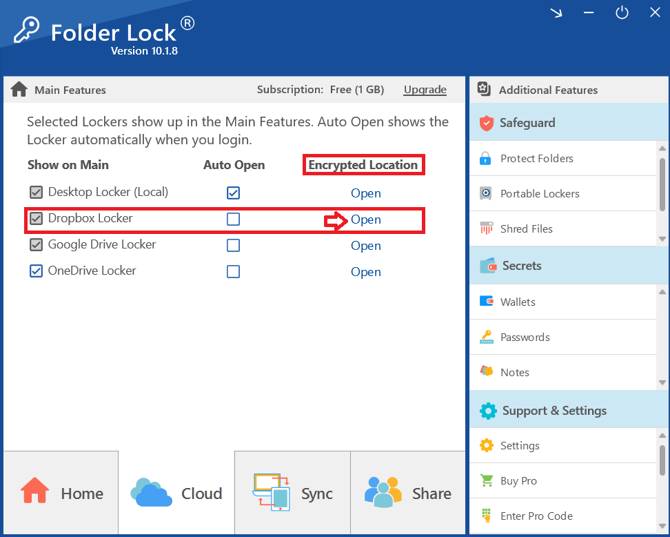 Open Encrypted Dropbox Locker Folder Lock