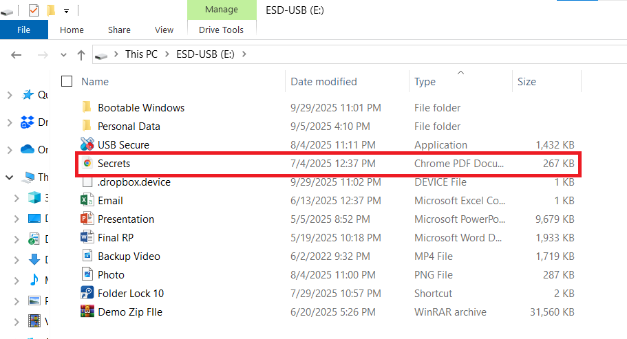 PDF File Moved in Pendrive to lock USB Secure