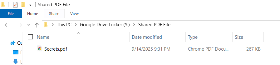 PDF File in shared folder of Google drive locker of Folder Lock