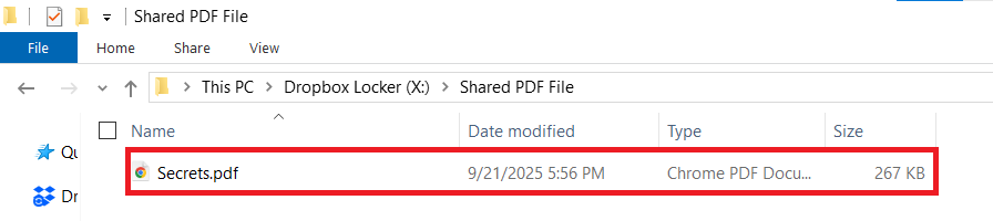 PDF File name Secrets in shared PDF File Folder Dropbox locker