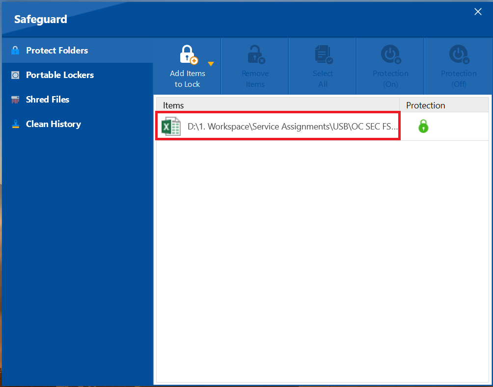 A screesnhot of Protected Excel Sheet Folder Lock