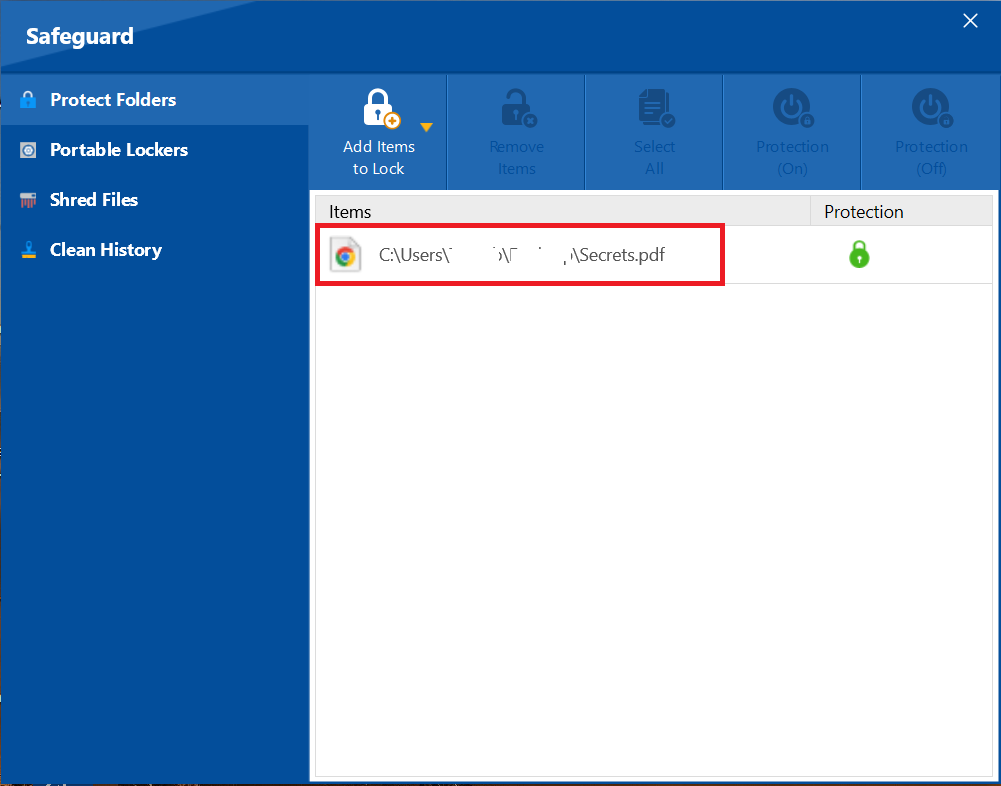 Screenshot of Protected PDF in Folder Lock