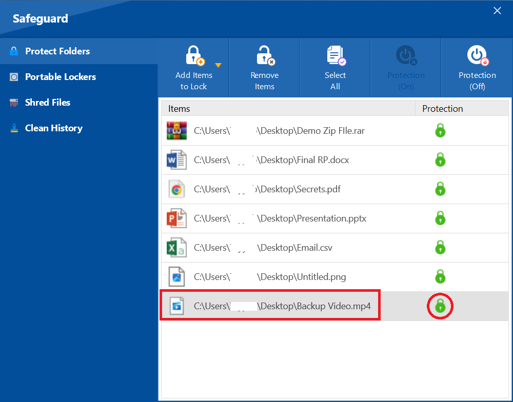 Protection Status Video File Folder Lock