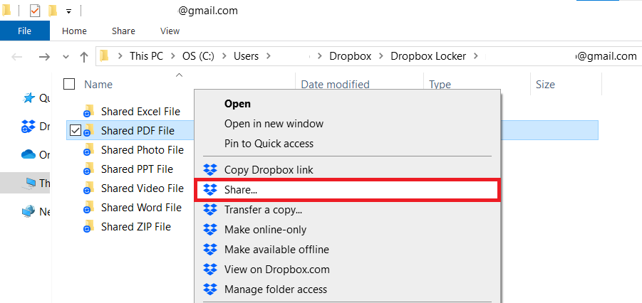 Select the folder containing your PDF file you want to share Dropbox Locker Folder Lock