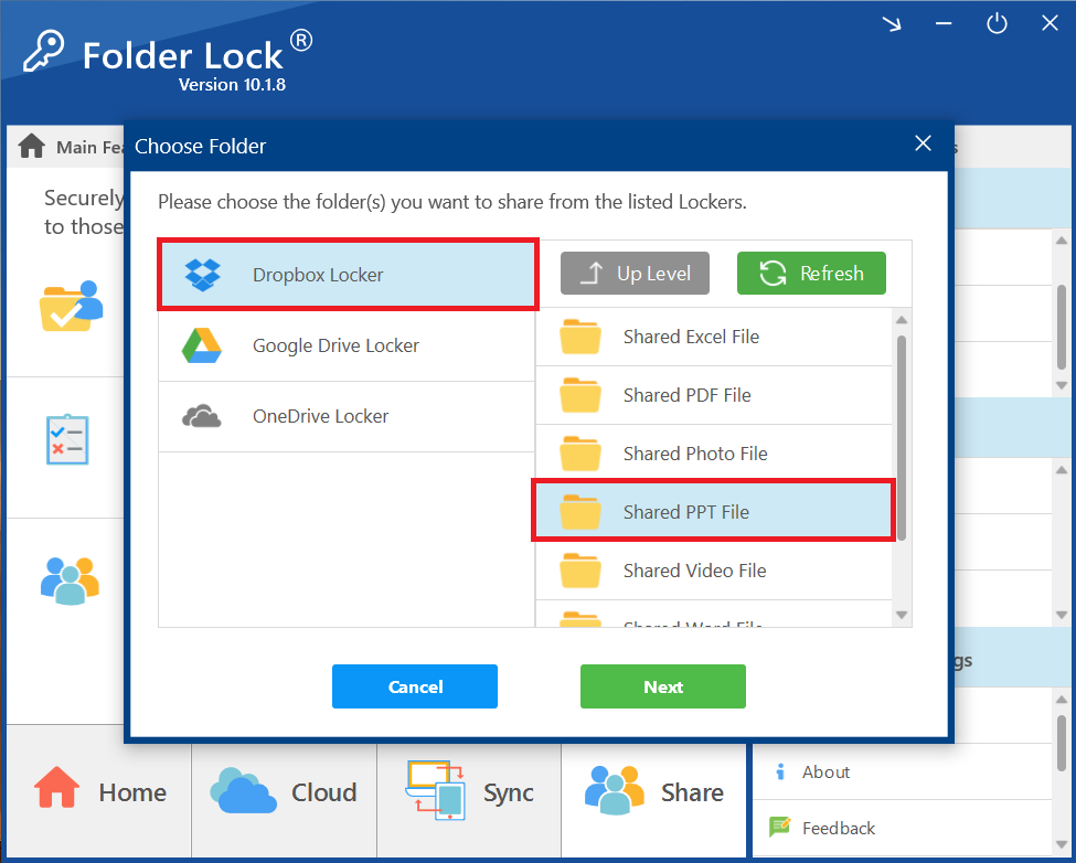 Select Dropbox locker and Folder containing PPT File