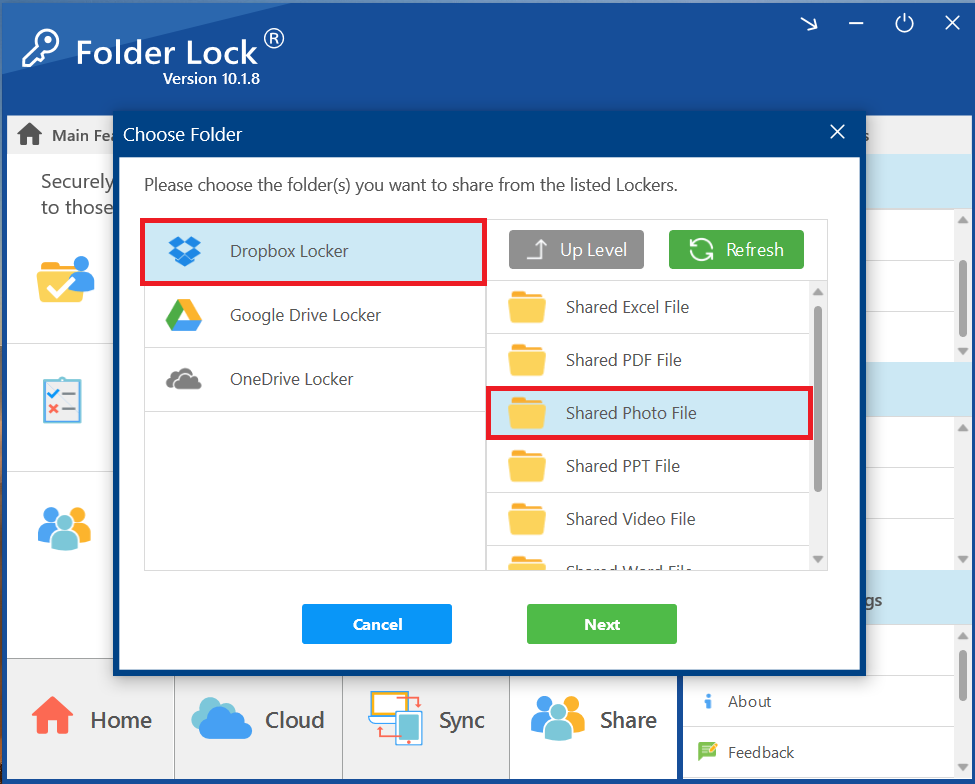 Select Dropbox locker and Folder containing Photo File