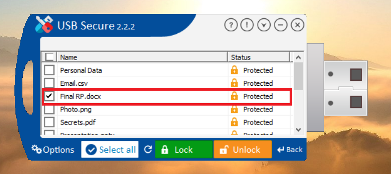 Select MS Word File to unlock USB Secure