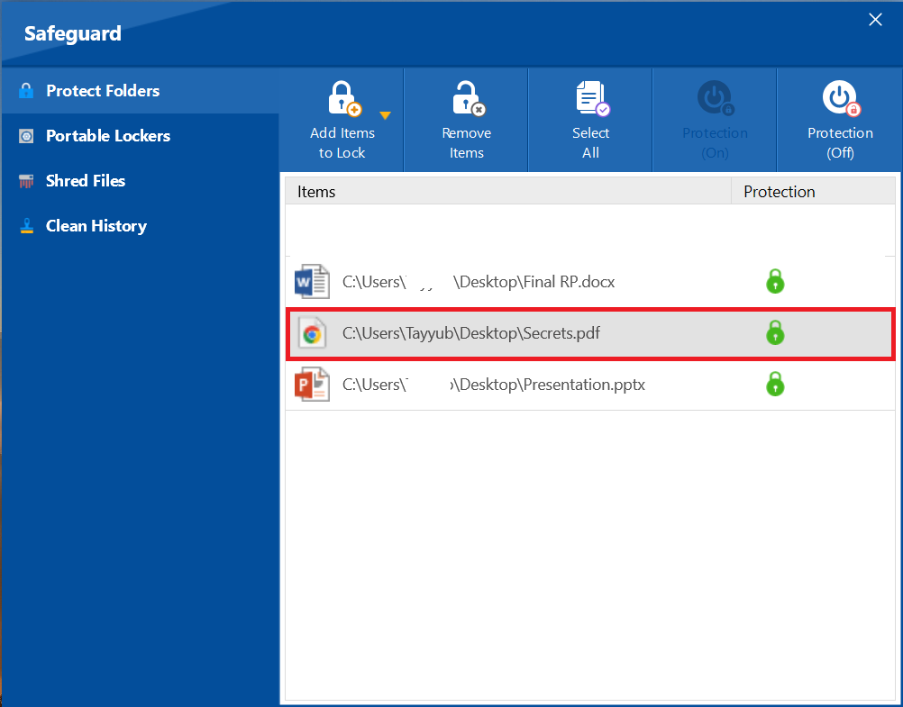 Select PDF File to decrypt Folder Lock