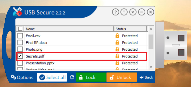 Select PDF File to unlock USB Secure