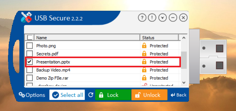 Select PPT File to unlock USB Secure