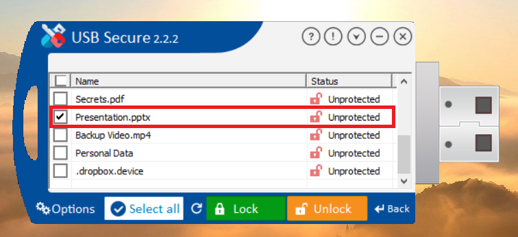 Select PPT file from USB Secure application
