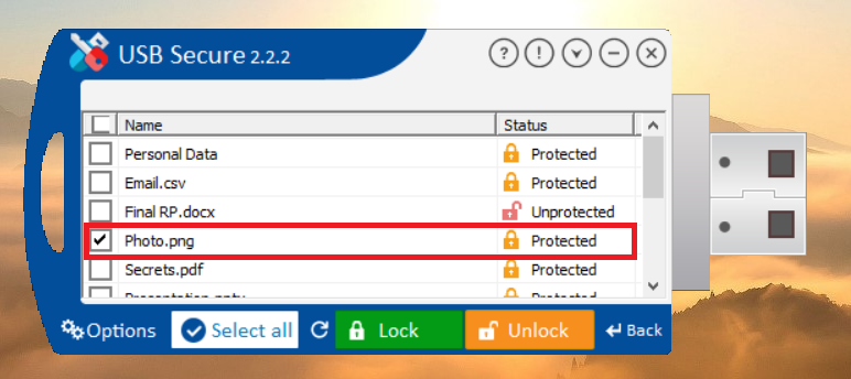 Select Photo File to unlock USB Secure