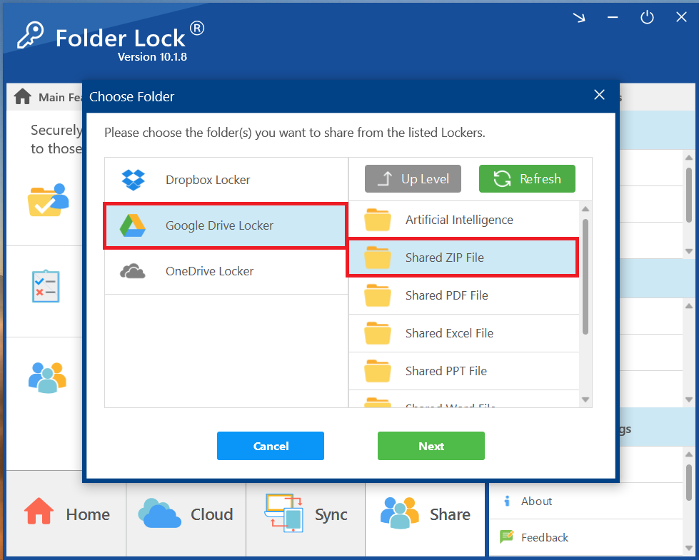 Select Shared ZIP Folder containing your ZIP File Folder Lock