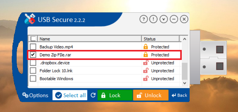 Select ZIP File to unlock USB Secure