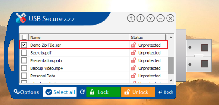 Select ZIP file from USB Secure application