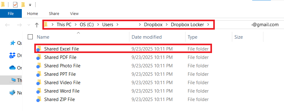 Right Click Shared Excel File and selet share Dropbox