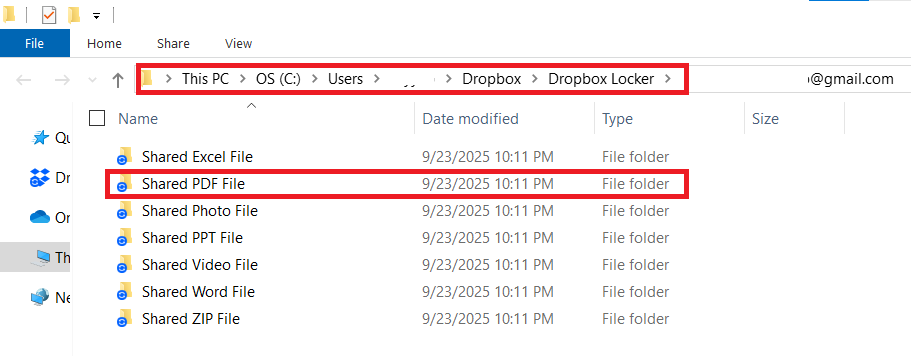 Select the folder containing your PDF file you want to share Dropbox Locker Folder Lock